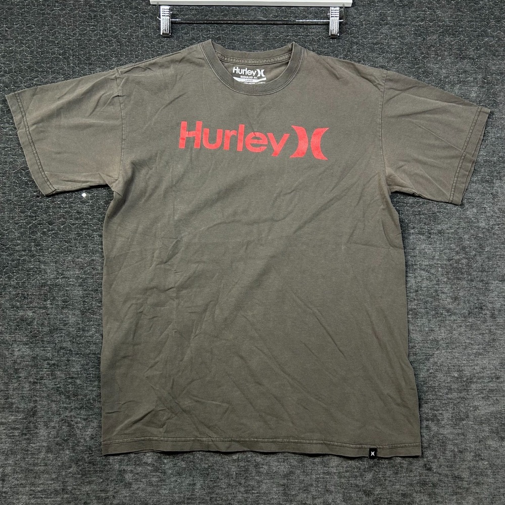Hurley T-Shirt Mens Brown Red Logo Graphic Cotton Regular Fit Casual Tee - Large